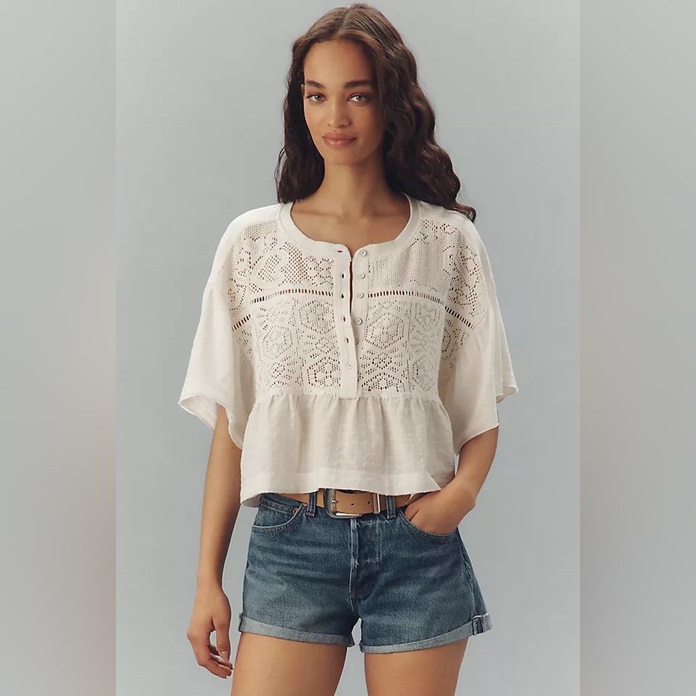 NWT Pilcro Boxy Crochet Babydoll Blouse